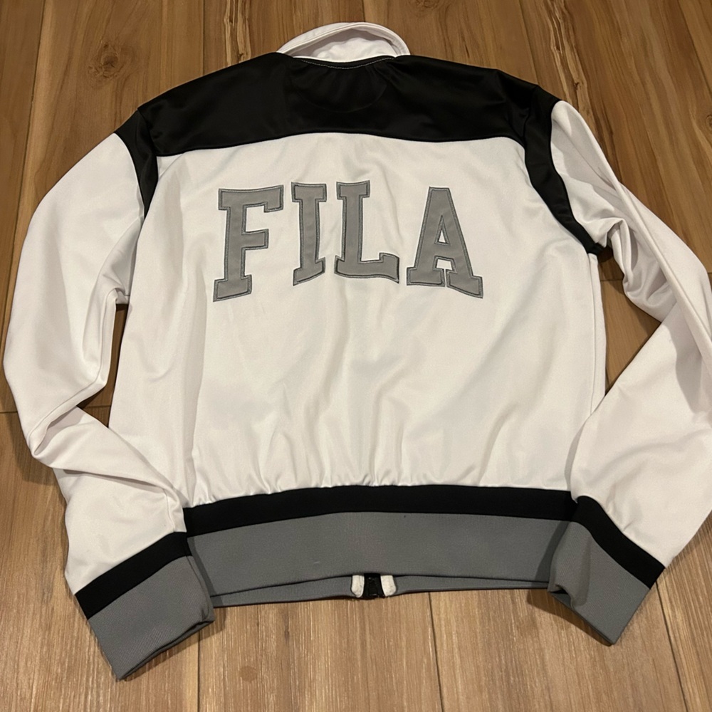 Fila White and Gray Track Bomber Jacket Size Medium - Picture 2 of 4